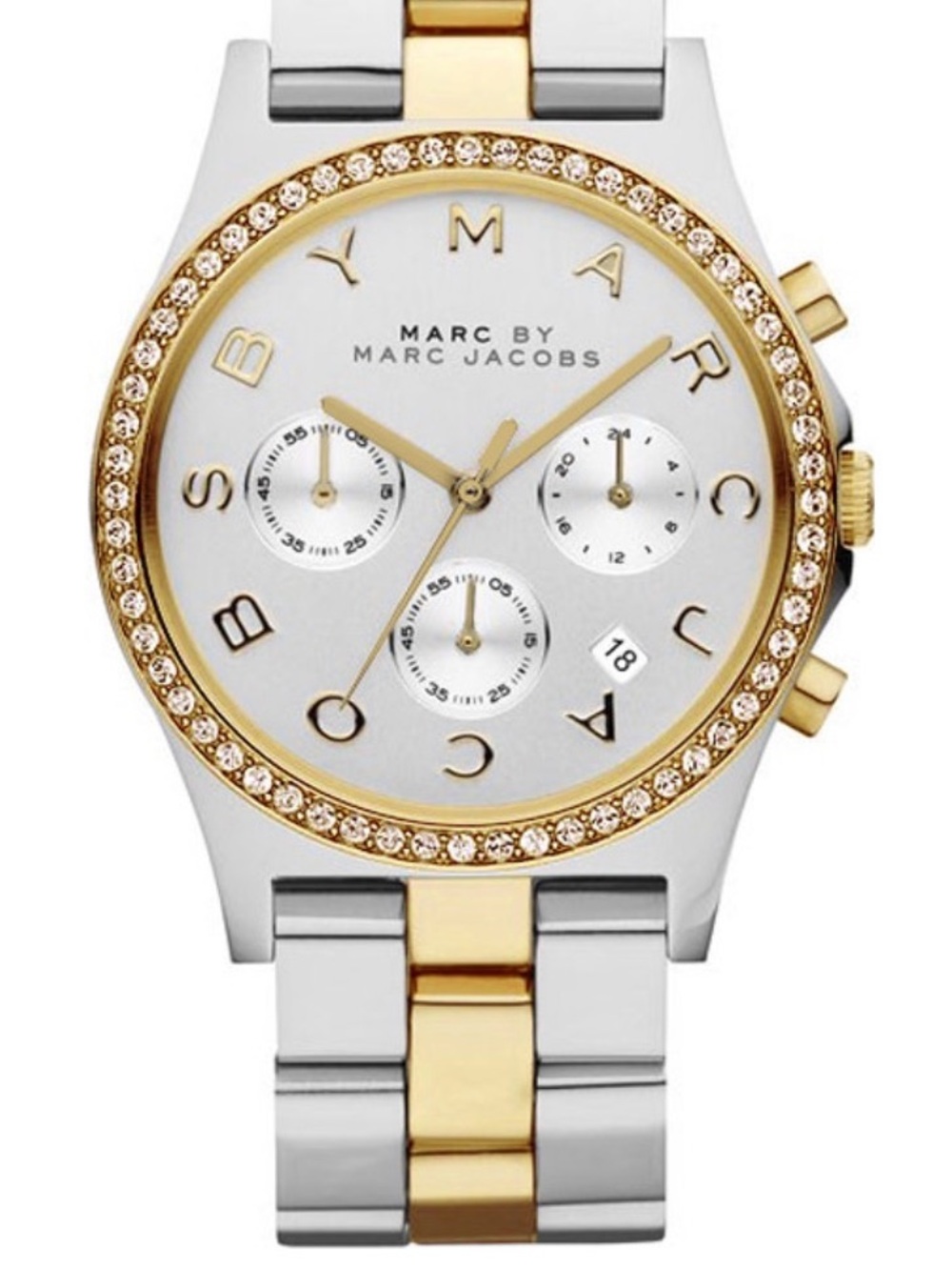 Marc by Marc Jacobs Two-Tone Gold & Silver Crystal Bezel Chronograph Watch